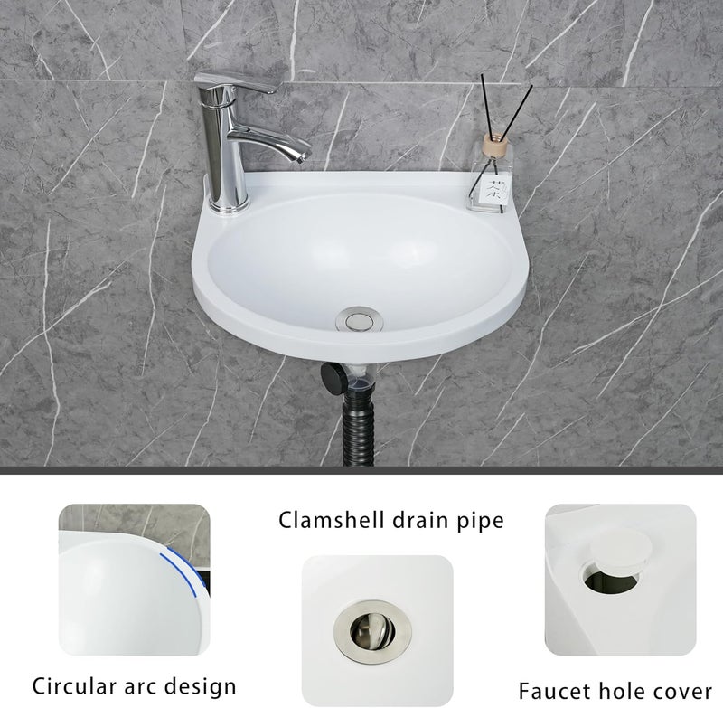 shawoo Small Bathroom Sink Wall Mount Bathroom Sink Wash basin, No-Drill Installation Self-Adhesive Sink 15.7 x 11 Inch with 1.26/0.86 Inch Faucet Hole, Mini Rv sink Plastic Sink for Home, Dorm, Garage - Image 5
